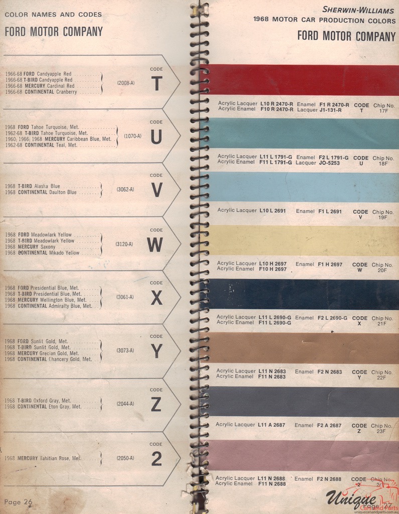 1968 Ford Paint Charts Williams 3
